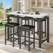 Counter Height Table Set of 5, Breakfast Bar Table and Stool Set, Minimalist Dining Table with Backless Stools, Wood Top Pub Table \u0026 Chair Set for Kitchen Apartment Bistro - Space Saving